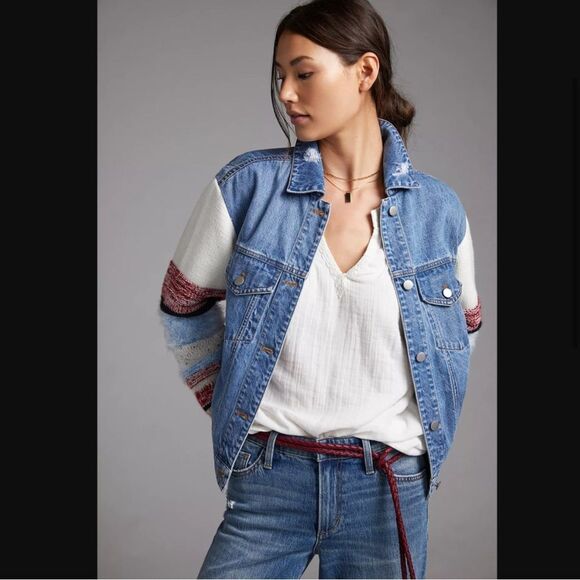Anthropologie Avec Les Filles Sweater-Sleeved Denim
Trucker Jacket NEW Medium - Picture 3 of 15